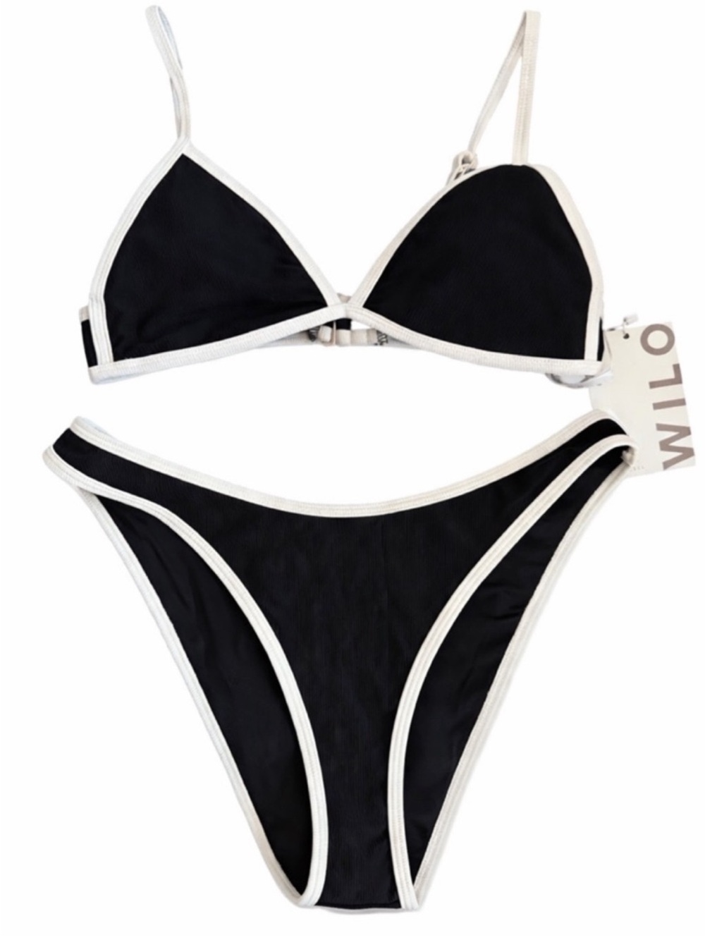 Black & White Contrast Triangle Bikini Set with Wrap Skirt - Picture 8 of 10